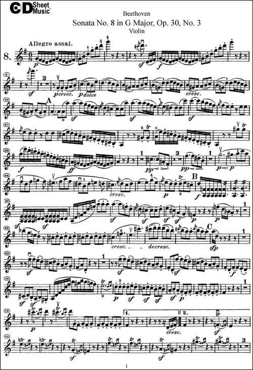 Violin-Sonata-No.8-in-G-Major-Op.30-No.3-提琴谱