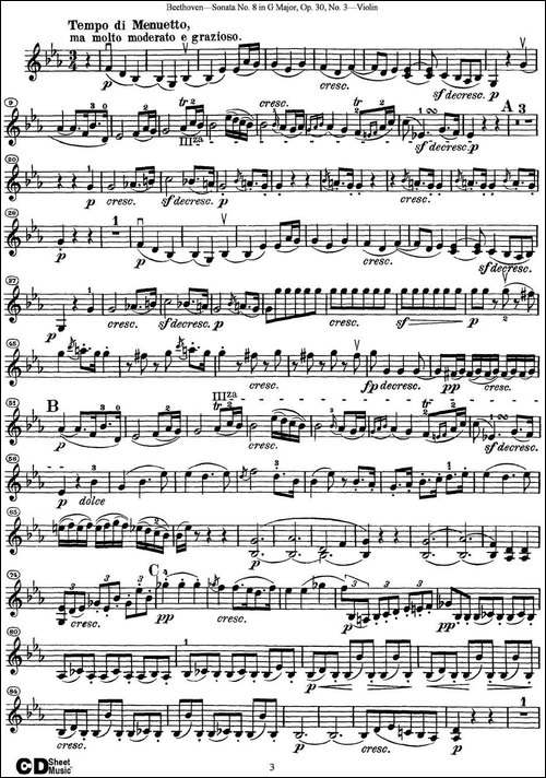 Violin-Sonata-No.8-in-G-Major-Op.30-No.3-提琴谱
