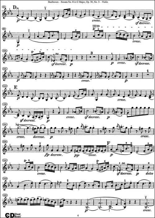 Violin-Sonata-No.8-in-G-Major-Op.30-No.3-提琴谱