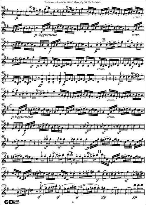 Violin-Sonata-No.8-in-G-Major-Op.30-No.3-提琴谱