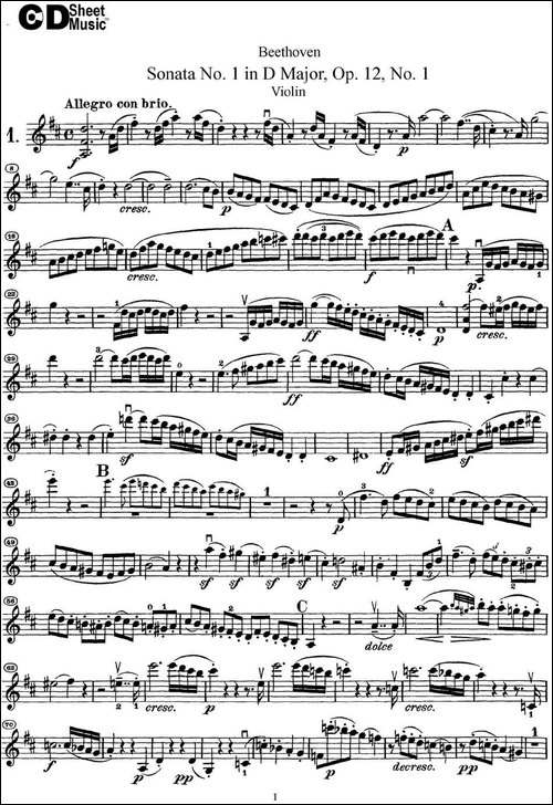 Violin-Sonata-No.1-in-D-Major-Op.12-No.1-提琴谱