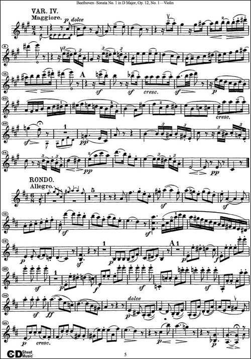 Violin-Sonata-No.1-in-D-Major-Op.12-No.1-提琴谱