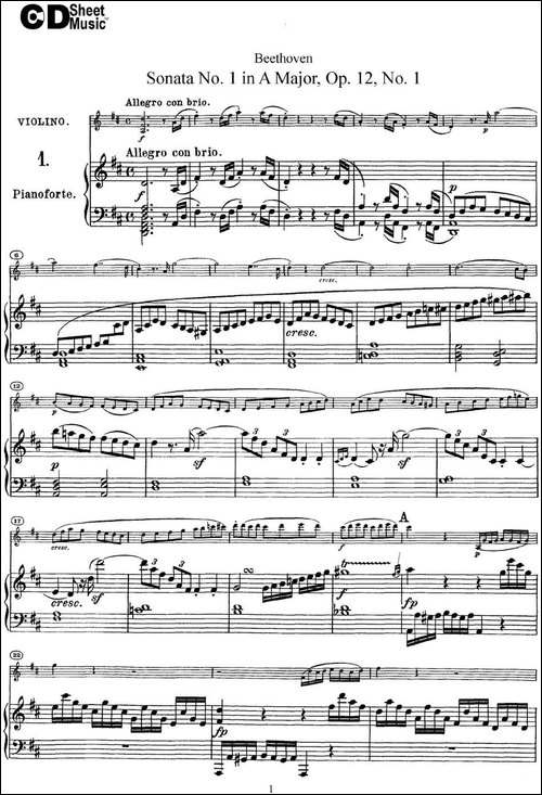 Violin-Sonata-No.1-in-D-Major-Op.12-No.1-小提琴+钢琴伴奏-提琴谱