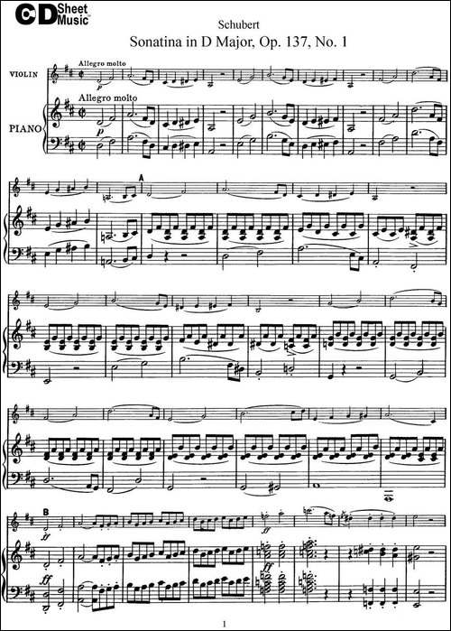 Violin-Sonatina-in-D-major-Op.137-No.1-小提琴+钢琴伴奏-提琴谱