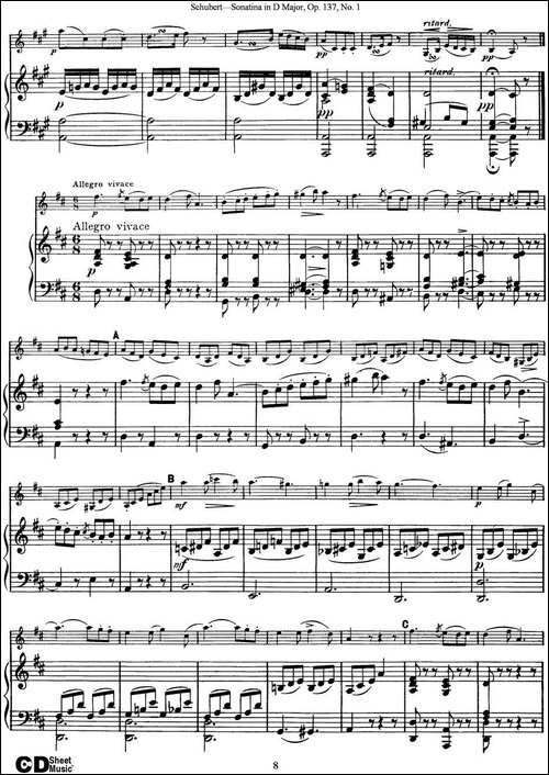 Violin-Sonatina-in-D-major-Op.137-No.1-小提琴+钢琴伴奏-提琴谱