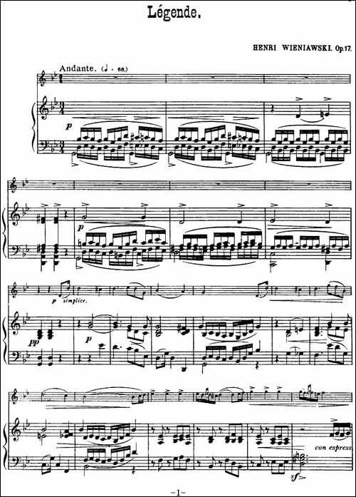 LEGENDE-Op.17-传奇-小提琴+钢琴伴奏-提琴谱