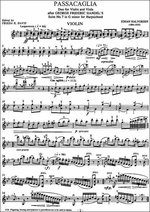 Passacaglia-帕萨卡利亚-二重奏小提琴分谱-提琴谱