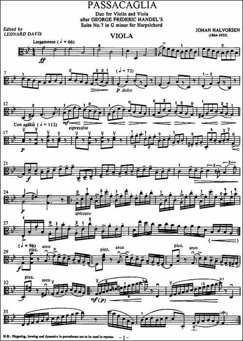 Passacaglia-帕萨卡利亚-二重奏中提琴分谱-提琴谱