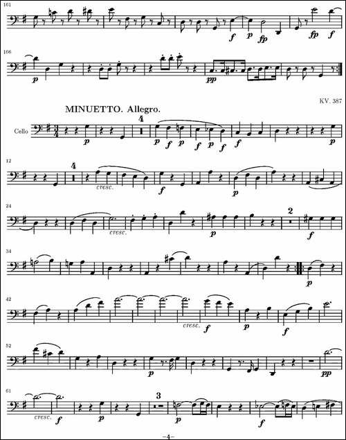 String-Quartet-KV.387-弦乐四重奏大提琴分谱-提琴谱