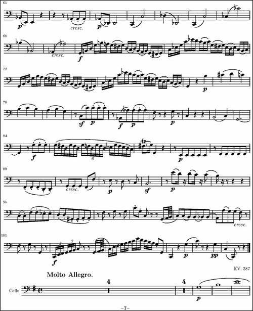 String-Quartet-KV.387-弦乐四重奏大提琴分谱-提琴谱