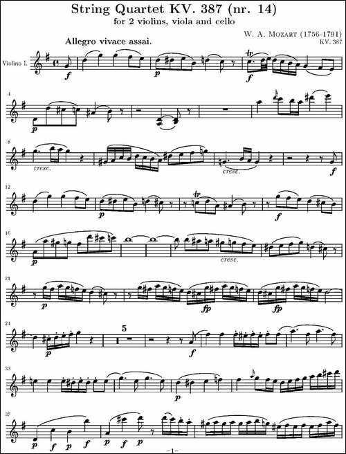 String-Quartet-KV.387-弦乐四重奏第一小提琴分谱-提琴谱