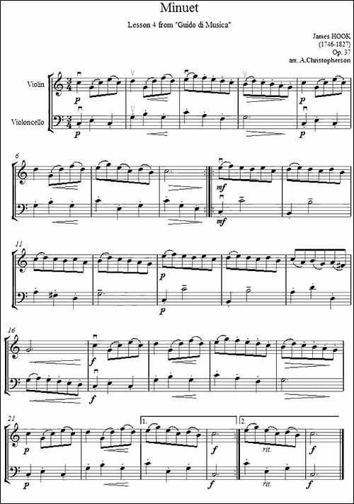 Minuet-小步舞曲-小提琴、大提琴二重奏-提琴谱