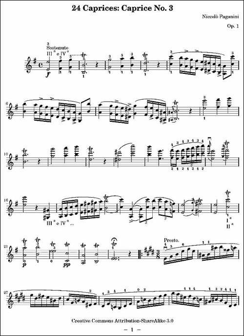 帕格尼尼24首随想曲No.3-提琴谱
