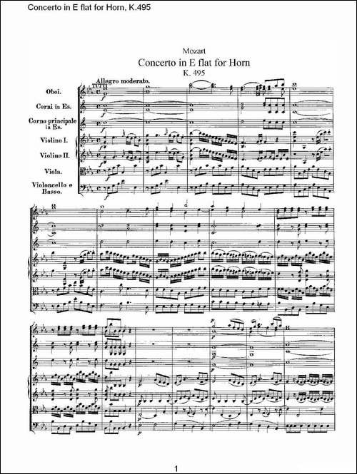 Concerto-in-E-flat-for-Horn,-K.495-Eb调法国号协奏曲,-K.4-铜管谱