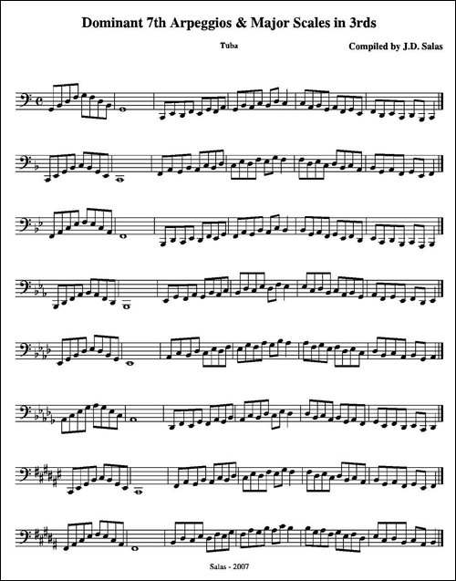 Dom.-7th-Arp.-&-Major-Scales-in-3rds---Tuba-大号练习-铜管谱