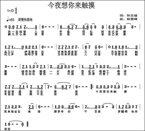 今夜想你来触摸-孙文继词-杨雪晴曲