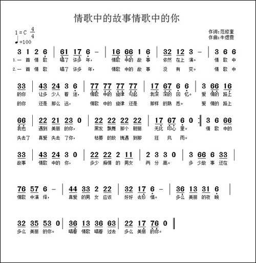 情歌中的故事情歌中的你-范修奎词-牛煜雯曲