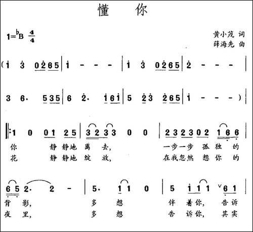 懂你-黄小茂词-薛海先曲