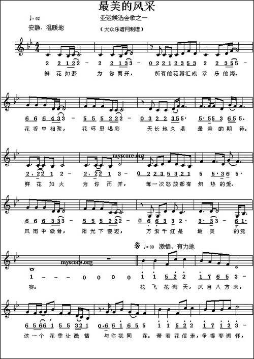 最美的风采-陈小奇词-金培达曲、线简谱对照版