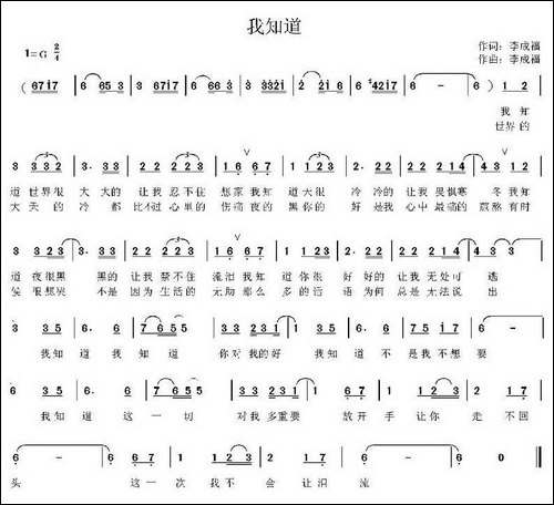 我知道-李成福词曲