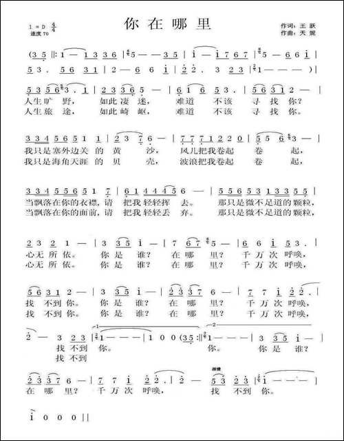 你在哪里-王跃词-天妮曲