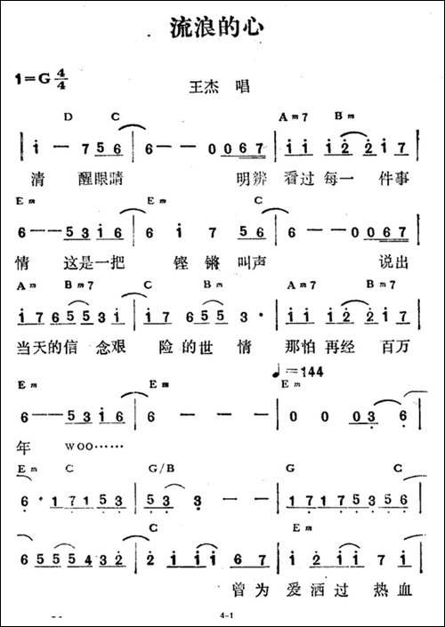 流浪的心-佚名词曲、王杰演唱版