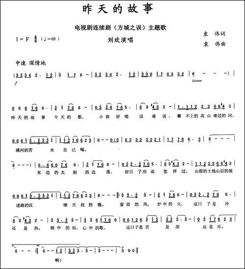 昨天的故事-电视连续剧《方城之误》主题歌