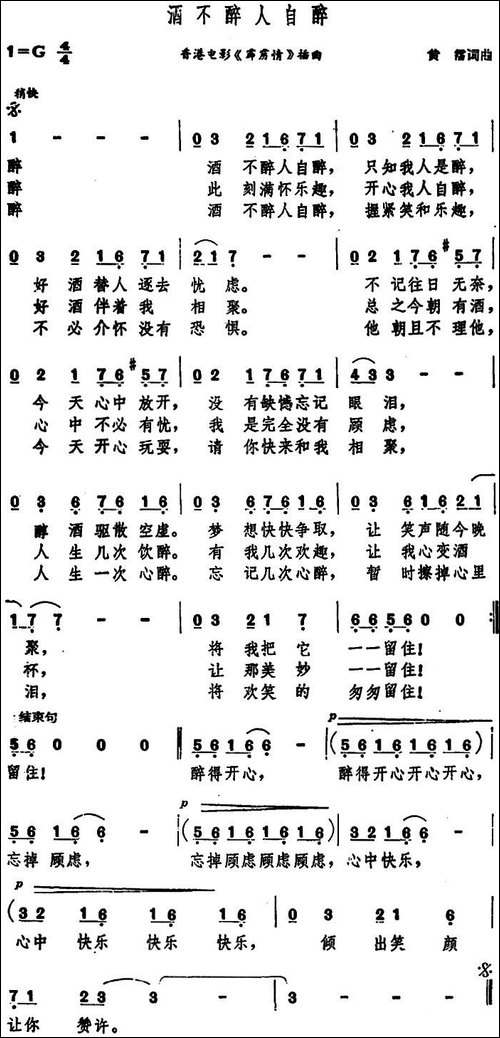 酒不醉人自醉-香港电影《霹雳情》插曲