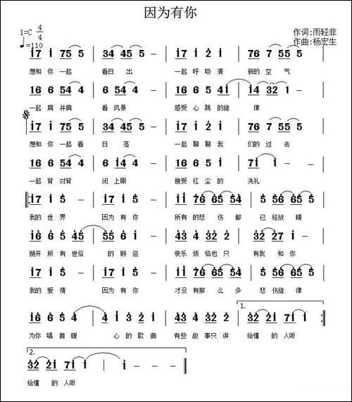 因为有你-雨轻非词-杨宏生曲