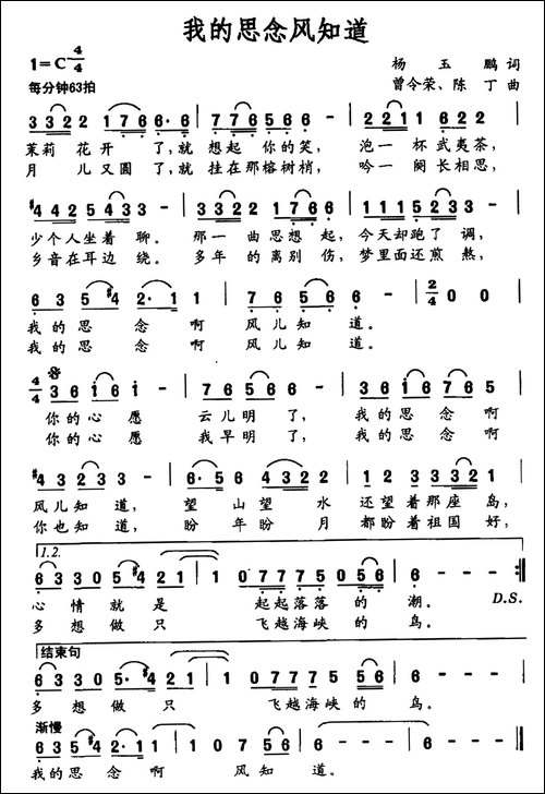 我的思念风知道-杨玉鹏词-曾令荣-陈丁曲