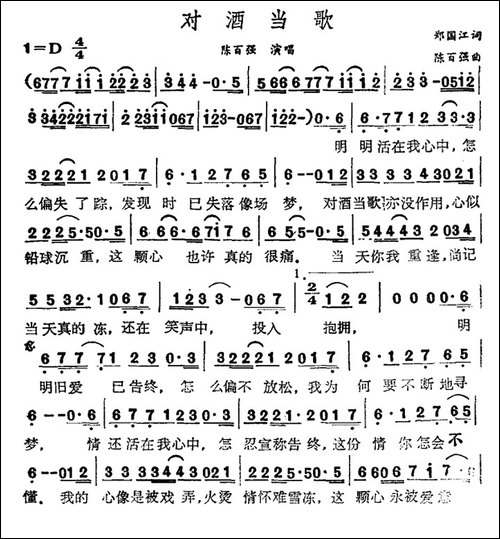 对酒当歌-郑国江词-陈百强曲