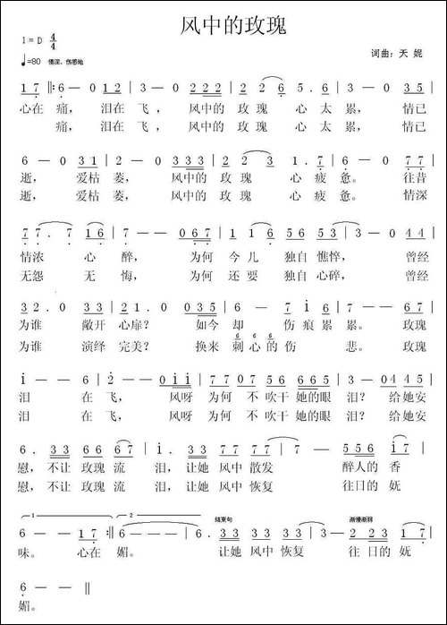 风中的玫瑰-天妮词曲