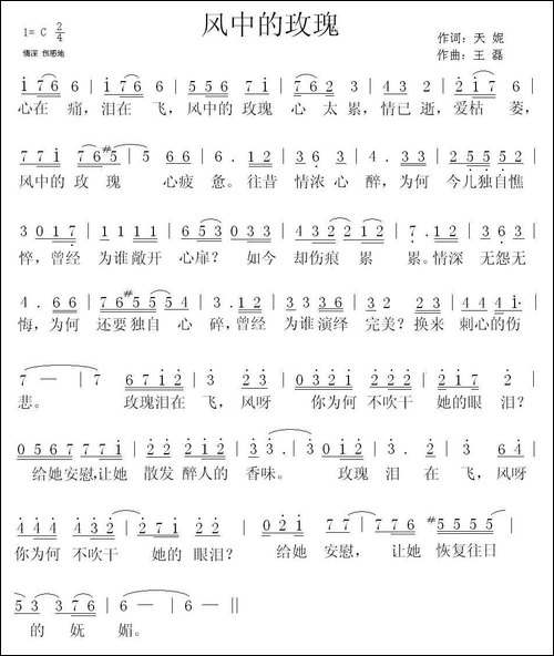 风中的玫瑰-天妮词-王磊曲