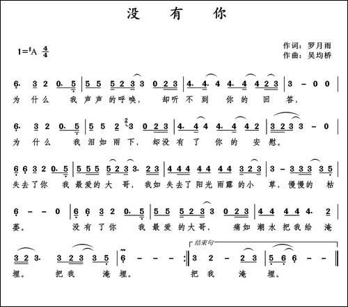 没有你-罗月雨词-吴均桥曲