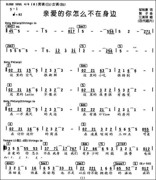 亲爱的你怎么不在身边-编配乐谱