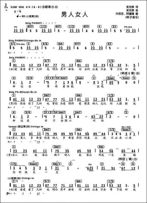 男人女人-编配乐谱