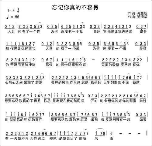 忘记你真的不容易-蒋雁航词-吴清华曲