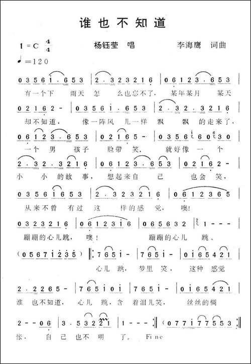 谁也不知道-李海鹰词-李海鹰曲