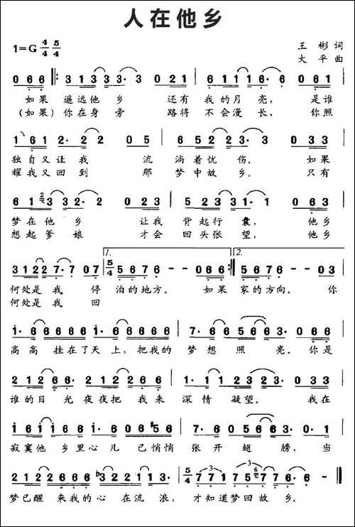 人在他乡-王彬词-大平曲