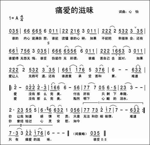 痛爱的滋味-心怡词-心怡-阿榜曲