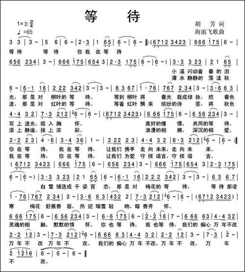 等待-胡芳词-海浪飞歌曲