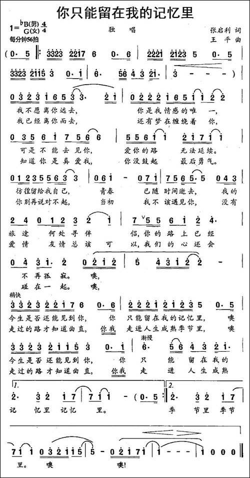 你只能留在我的记忆里