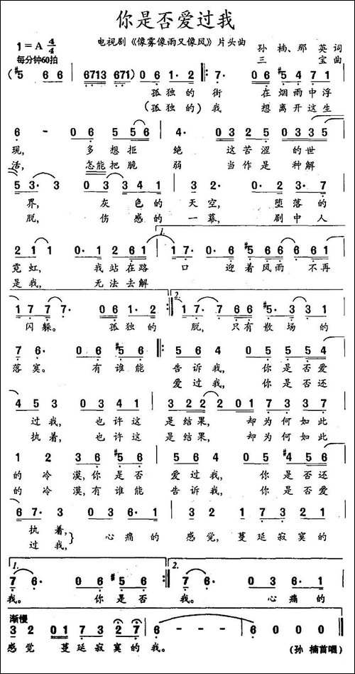 你是否爱过我-电视剧《像雾像雨又像风》片头曲