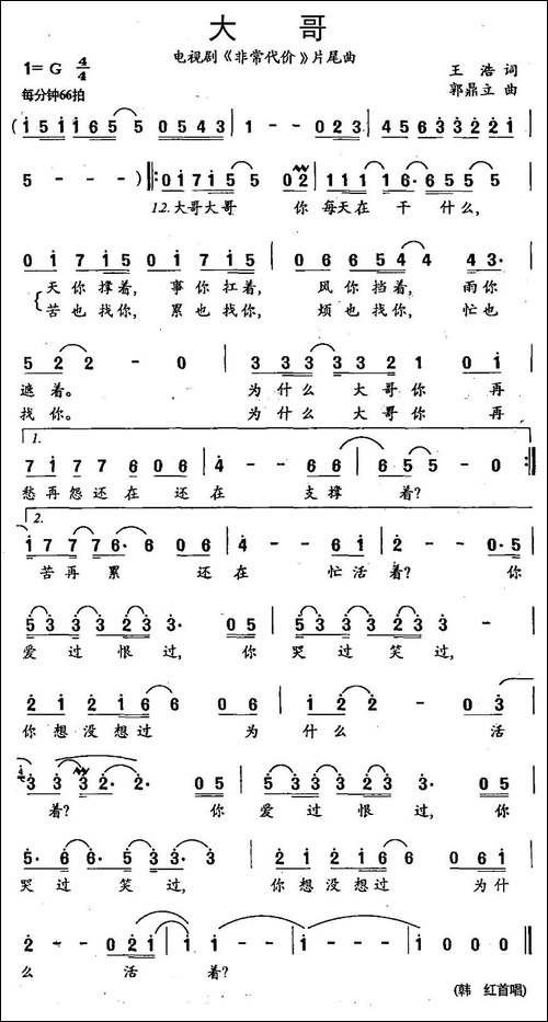 大哥-电视剧《非常代价》片尾曲