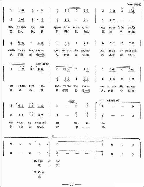 我们不许战争-中俄文对照、合唱