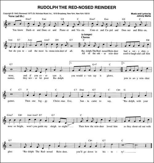 RUDOLPH-THE-RED-NOSED-REINDEER-五线谱