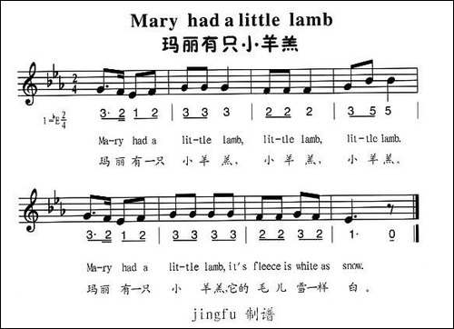 玛丽有只小羊羔-中英文对照、简线谱混排版-[美]