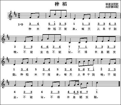 [菲律宾]-种稻-线、简谱混排版