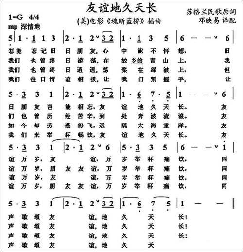 [苏格兰]友谊地久天长-简谱+正谱