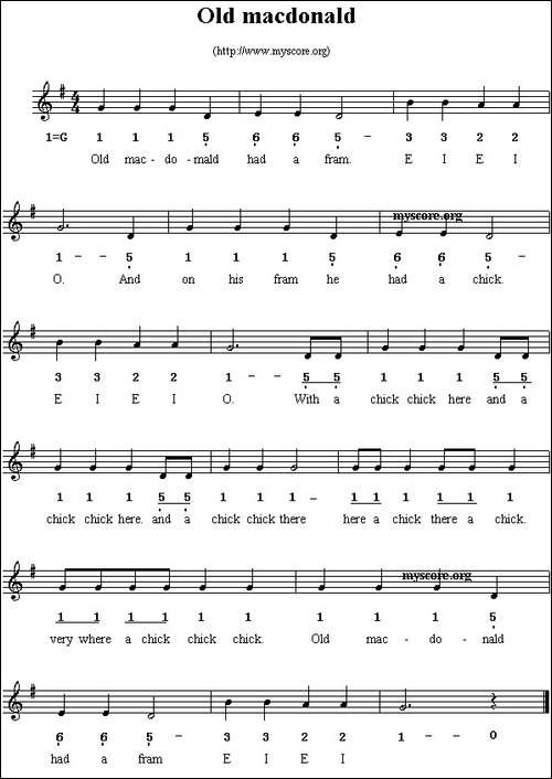 Old-macdonald-线简谱混排版、英文儿歌